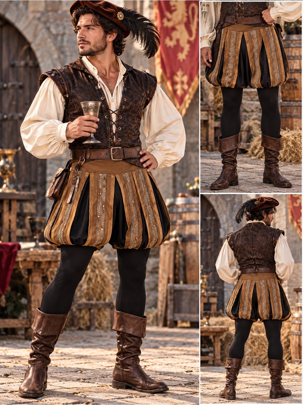 Georgia Ensemble Theater Costume - Gold Ribbon Paneled Renaissance Shorts 36"